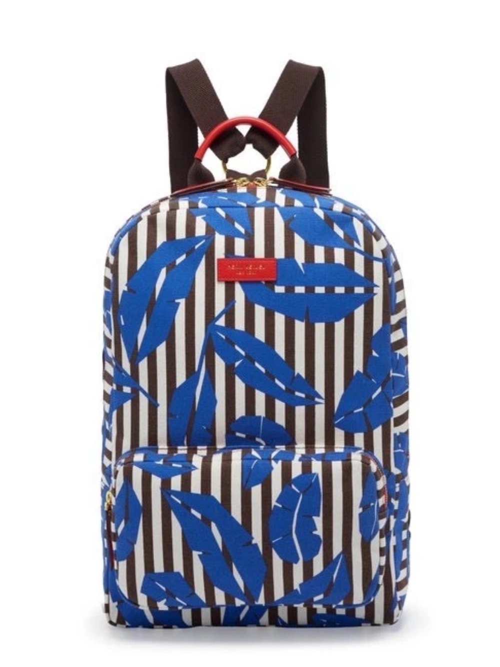 New Henri Bendel Blue Leaf Print Striped Backpack 14”